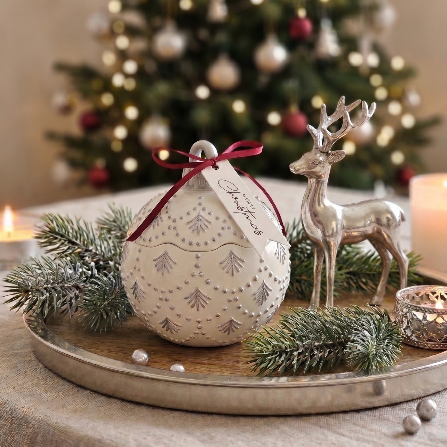 Κερί Christmas Bauble Enchanted MINI - Λευκό / Ασημί / Χειμωνιάτικη Μαγεία / MINI