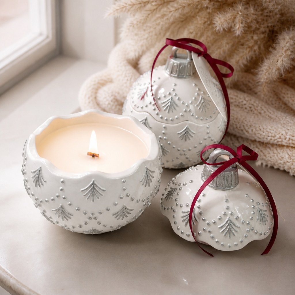 Κερί Christmas Bauble Enchanted - Λευκό / Ασημί / Χειμωνιάτικη Μαγεία