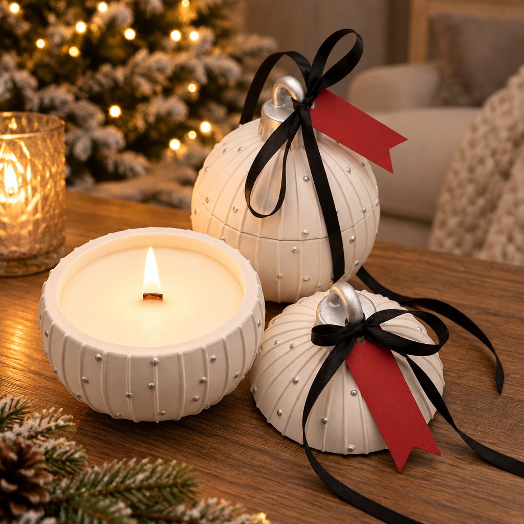 Κερί Christmas Bauble Charming - Λευκό / Ασημί / Χειμωνιάτικη Μαγεία