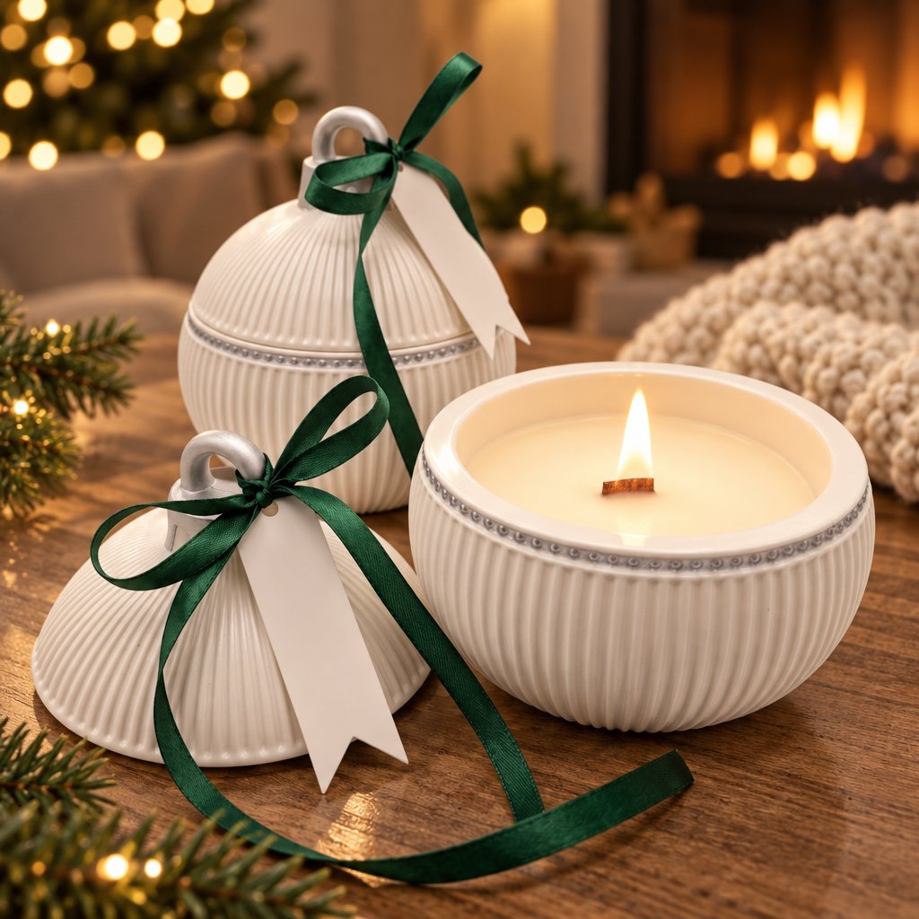 Κερί Christmas Bauble Elegance - Λευκό / Ασημί / Χειμωνιάτικη Μαγεία