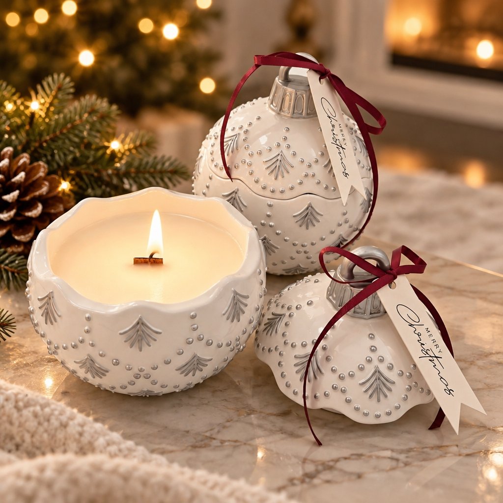 Κερί Christmas Bauble Enchanted MINI - Λευκό / Ασημί / Χειμωνιάτικη Μαγεία / MINI