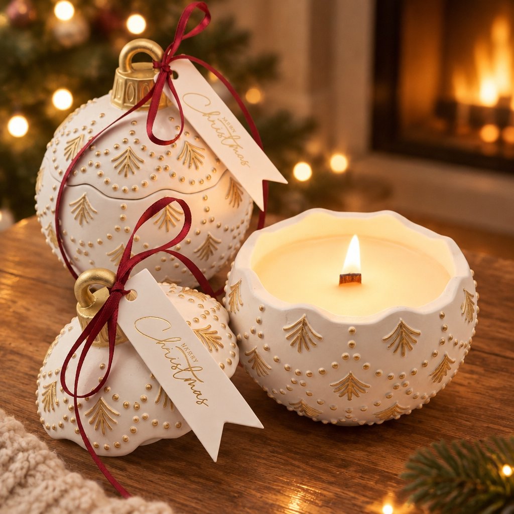 Κερί Christmas Bauble Enchanted MINI - Λευκό / Χρυσό / Χειμωνιάτικη Μαγεία