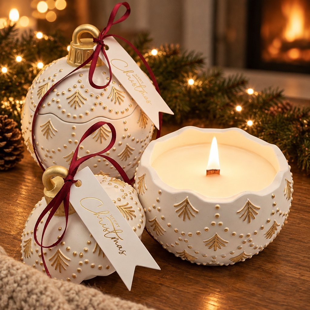 Κερί Christmas Bauble Enchanted - Λευκό / Χρυσό / Χειμωνιάτικη Μαγεία